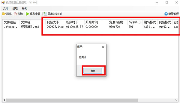 视频信息批量提取绿色版